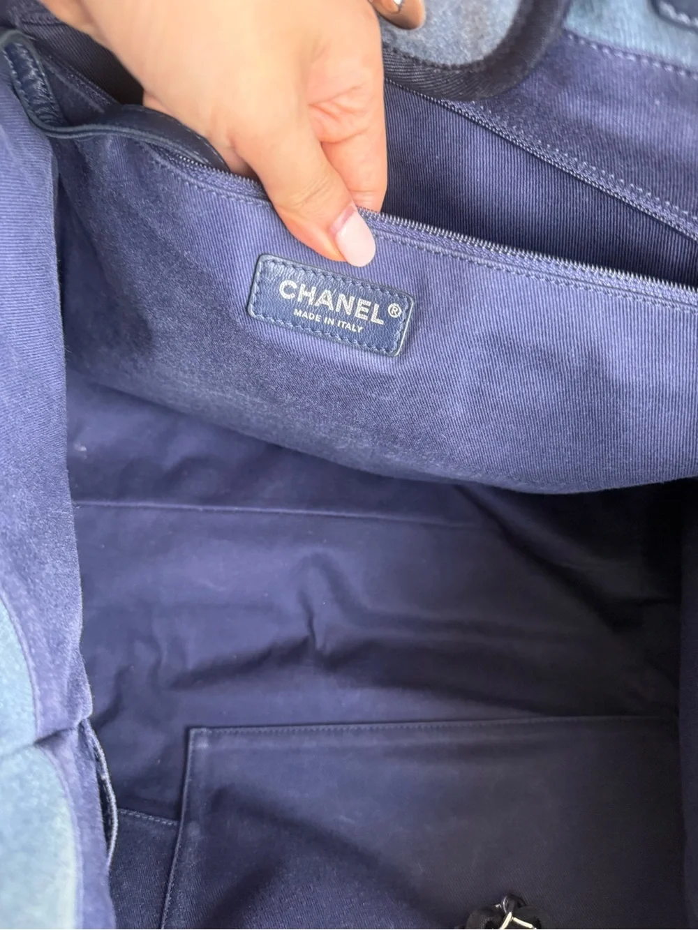 CHANEL Denim Blue Canvas Medium Deauville Sequins Tote